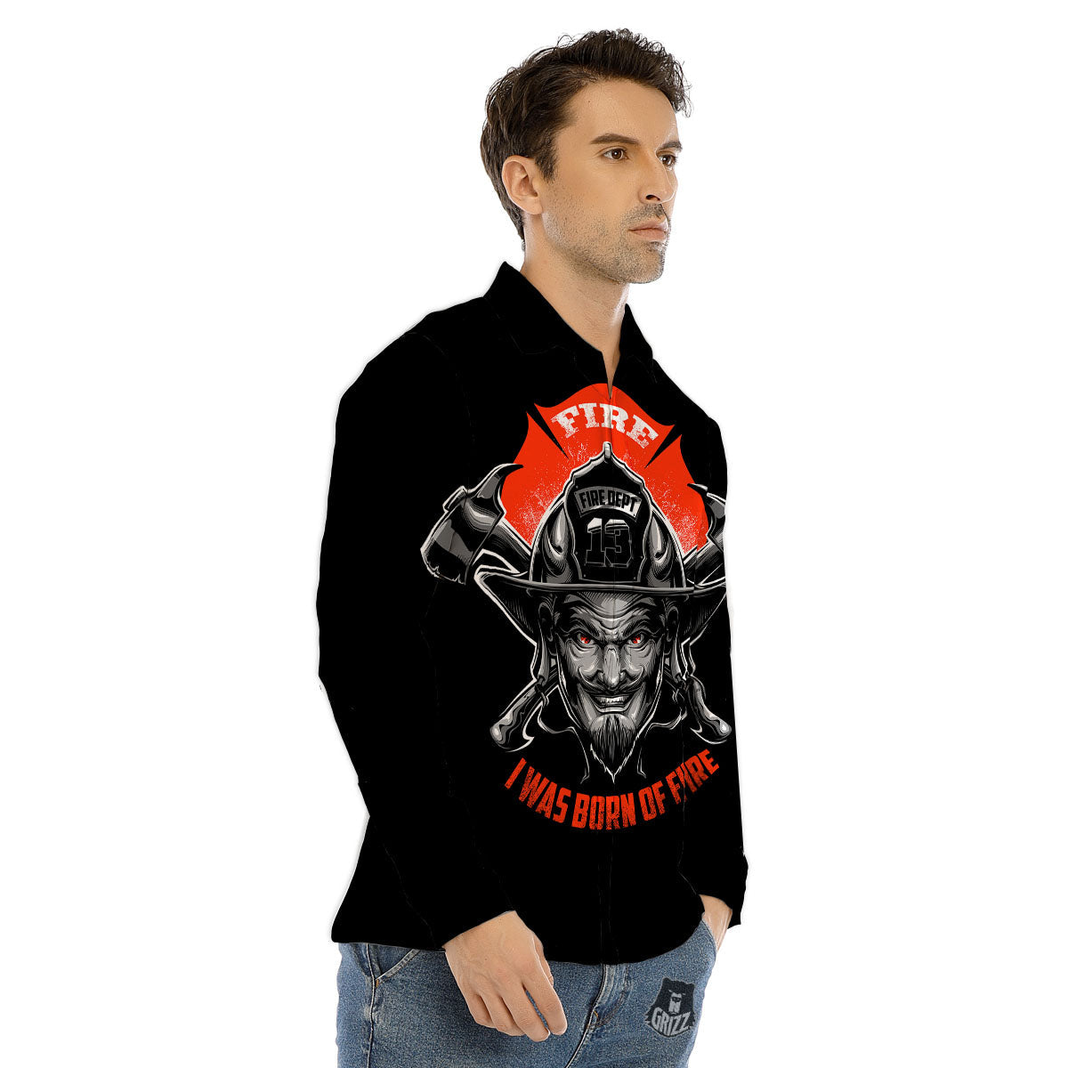 Devil Firefighter Print Men's Dress Shirts-grizzshop