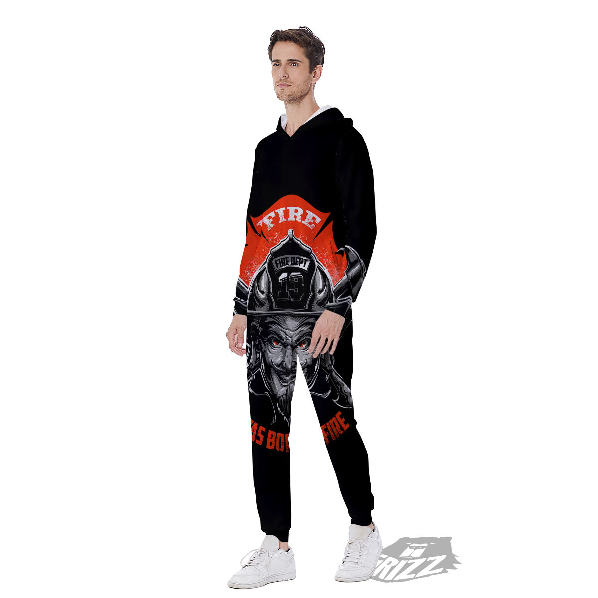 Devil Firefighter Print Men's Jumpsuit-grizzshop