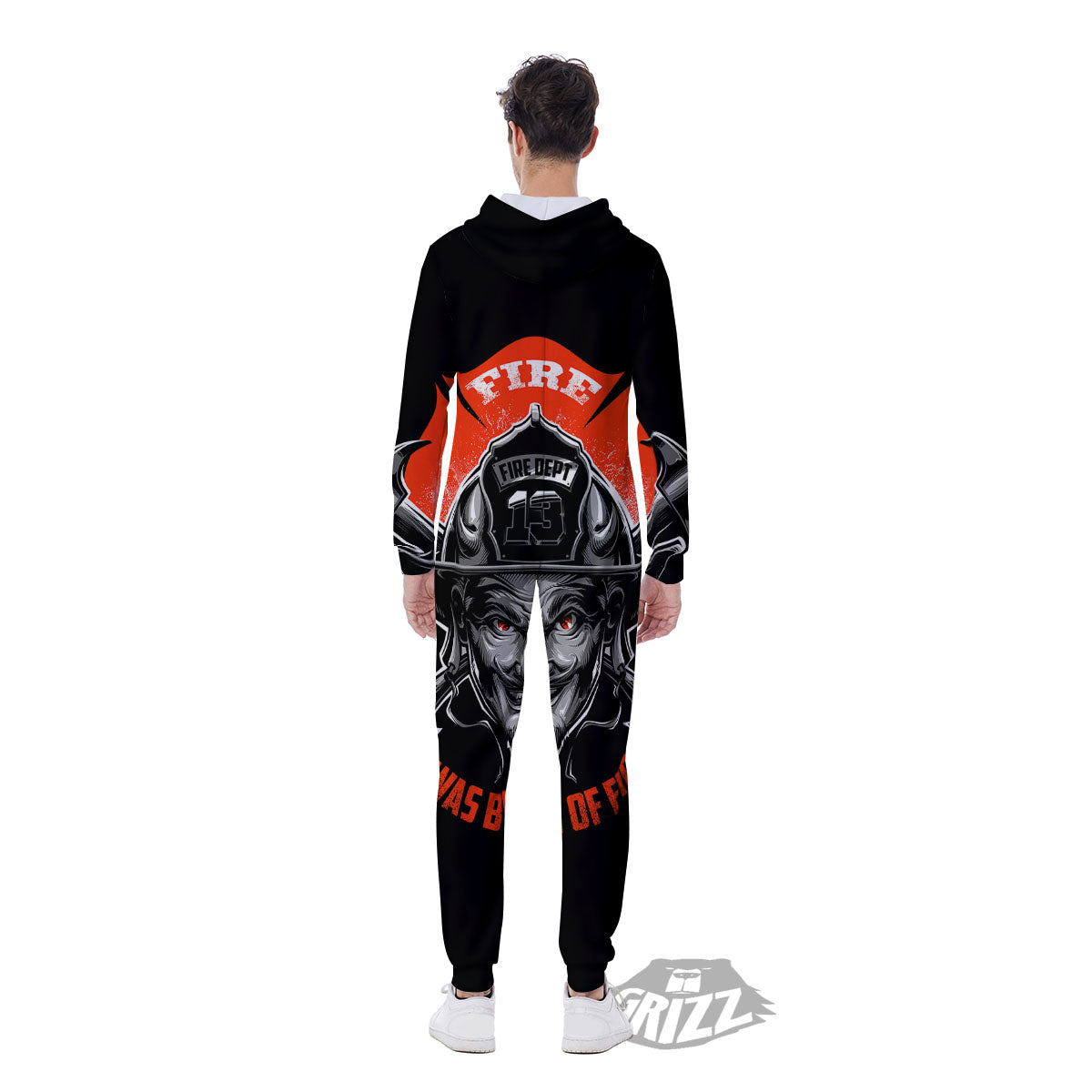 Devil Firefighter Print Men's Jumpsuit-grizzshop