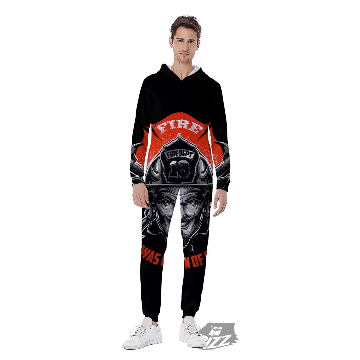 Devil Firefighter Print Men's Jumpsuit-grizzshop