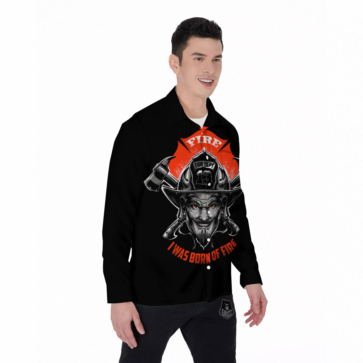 Devil Firefighter Print Men's Long Sleeve Shirts-grizzshop