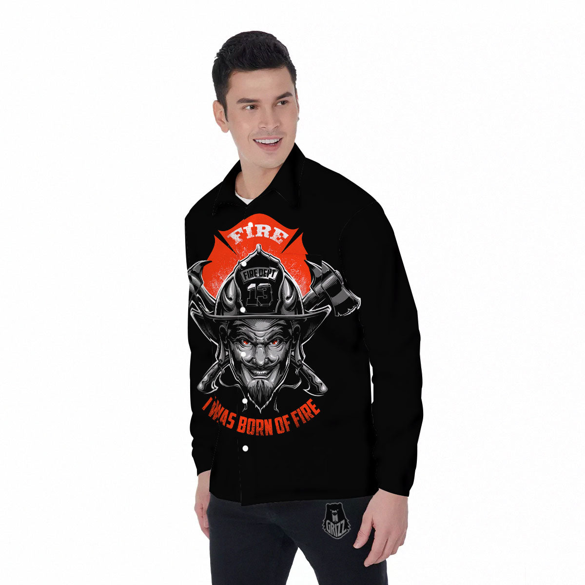 Devil Firefighter Print Men's Long Sleeve Shirts-grizzshop