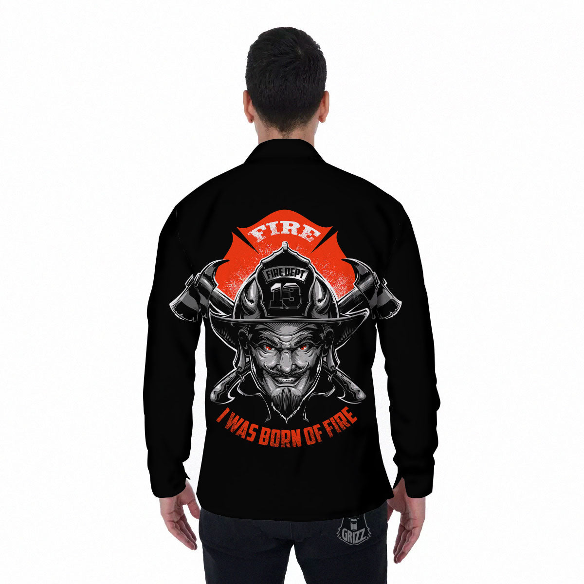 Devil Firefighter Print Men's Long Sleeve Shirts-grizzshop
