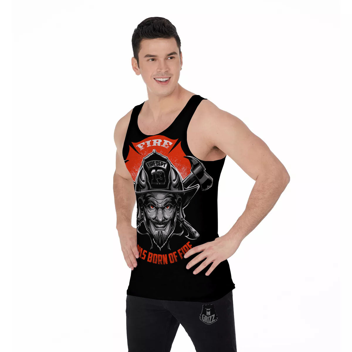 Devil Firefighter Print Men's Tank Top-grizzshop
