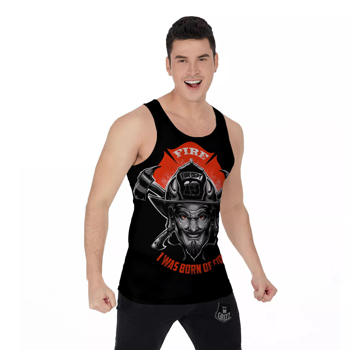Devil Firefighter Print Men's Tank Top-grizzshop