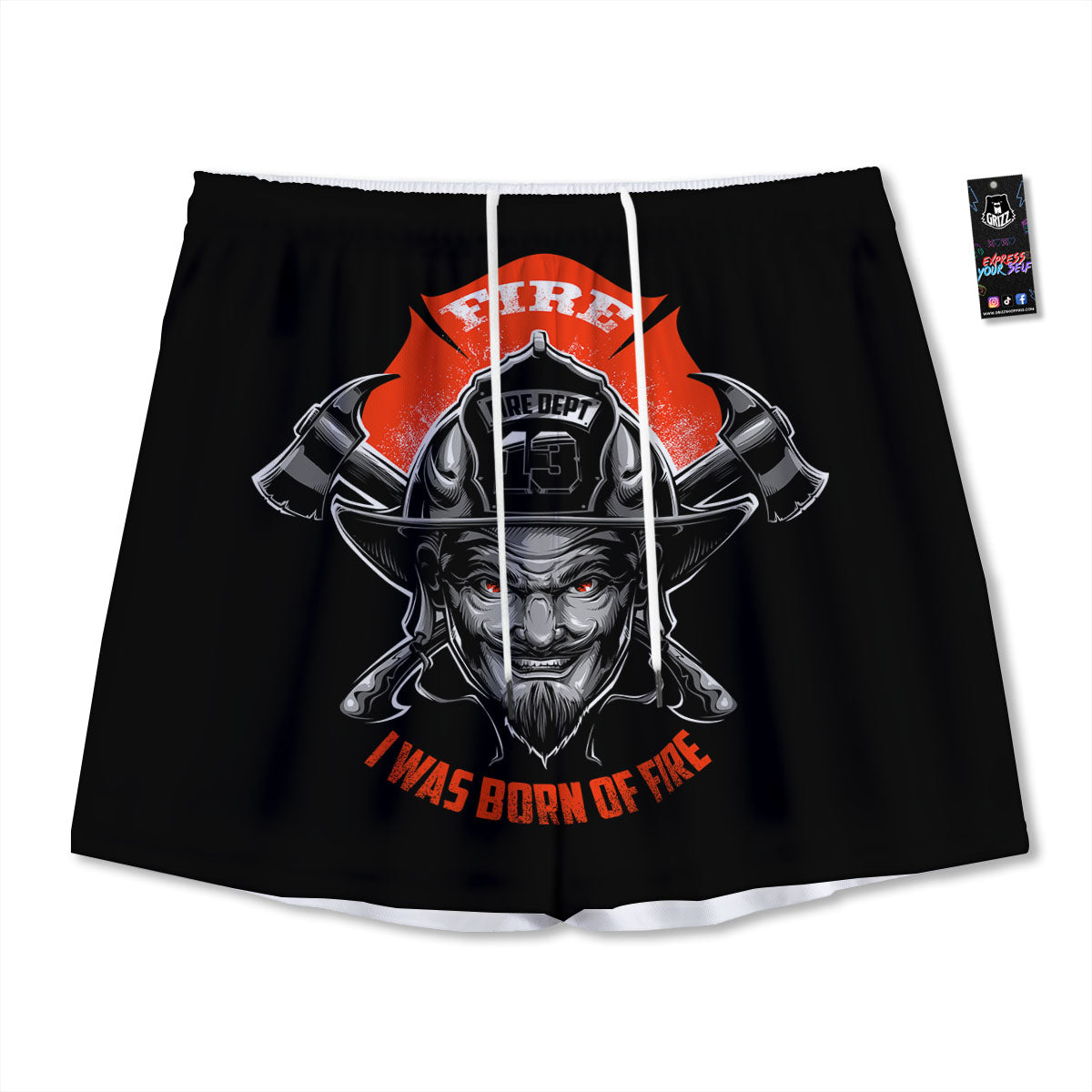 Devil Firefighter Print Mesh Shorts-grizzshop