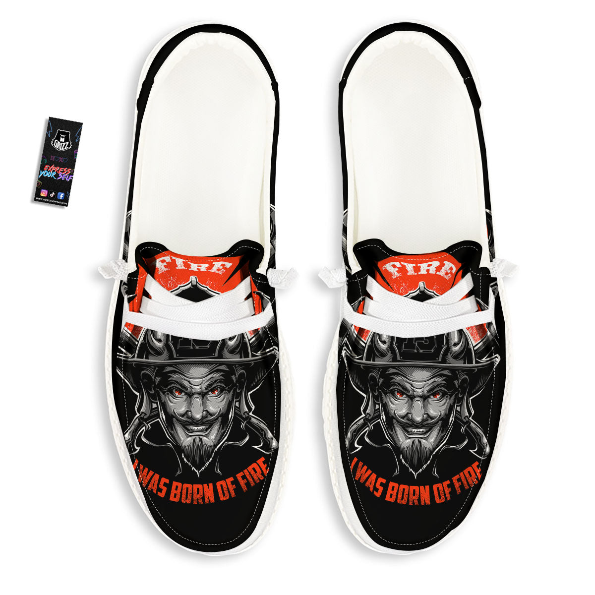 Devil Firefighter Print White Loafers-grizzshop