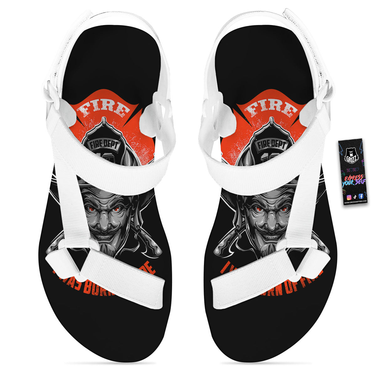 Devil Firefighter Print White Open Toe Sandals-grizzshop