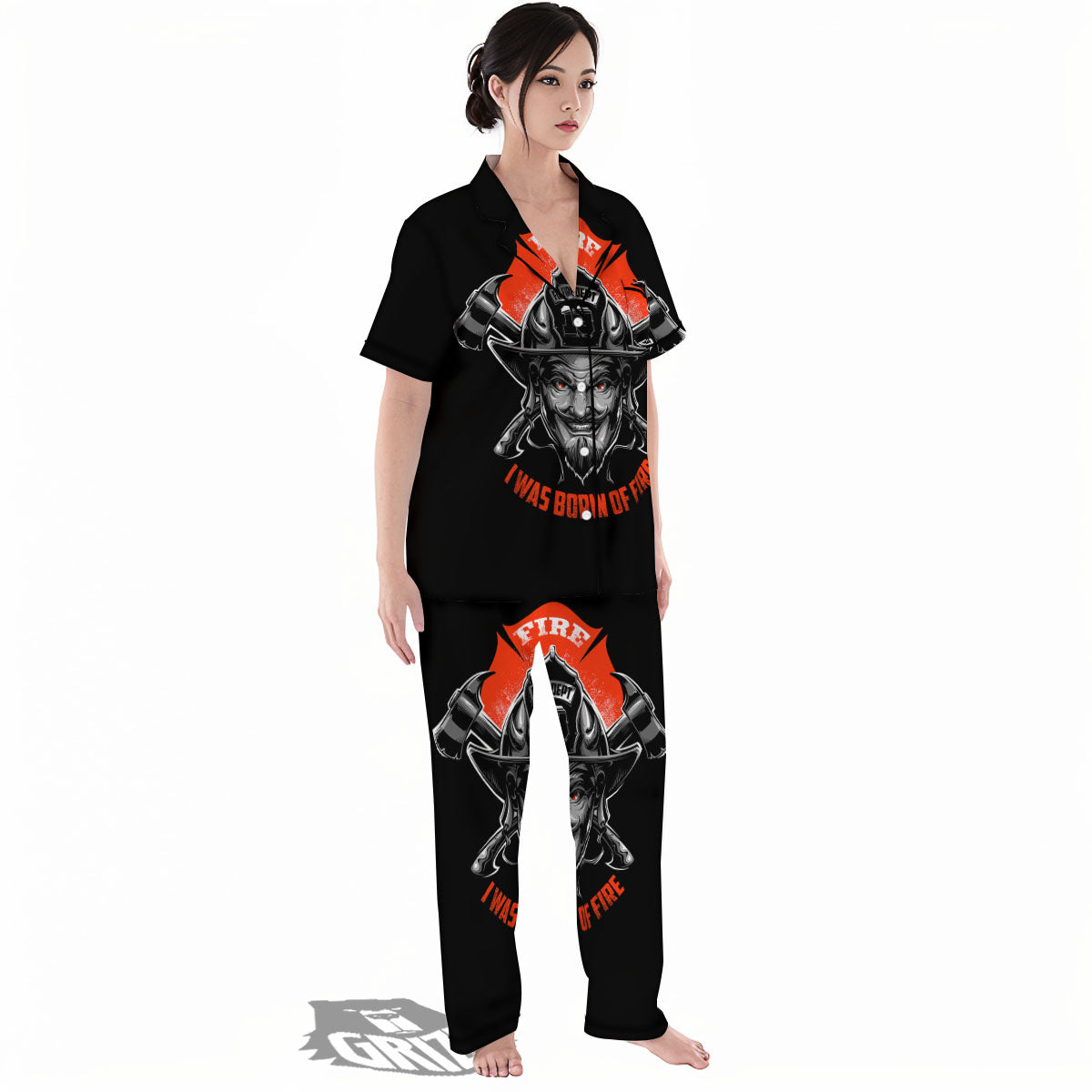 Devil Firefighter Print Women's Pajamas Set-grizzshop