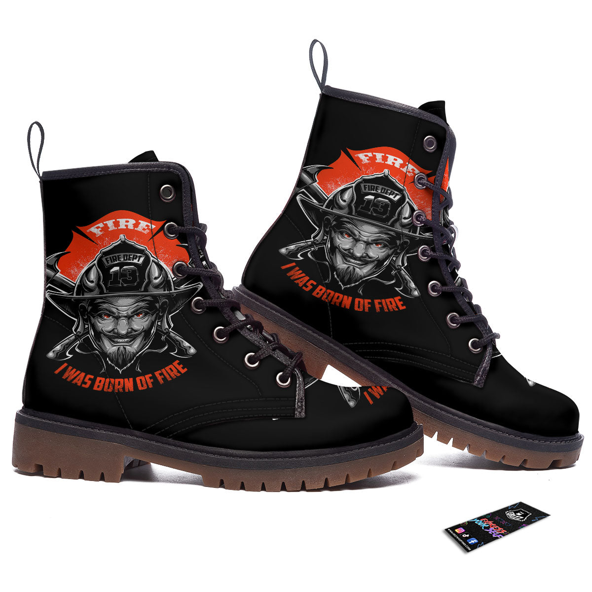 Devil Firefighter Print Work Boots-grizzshop
