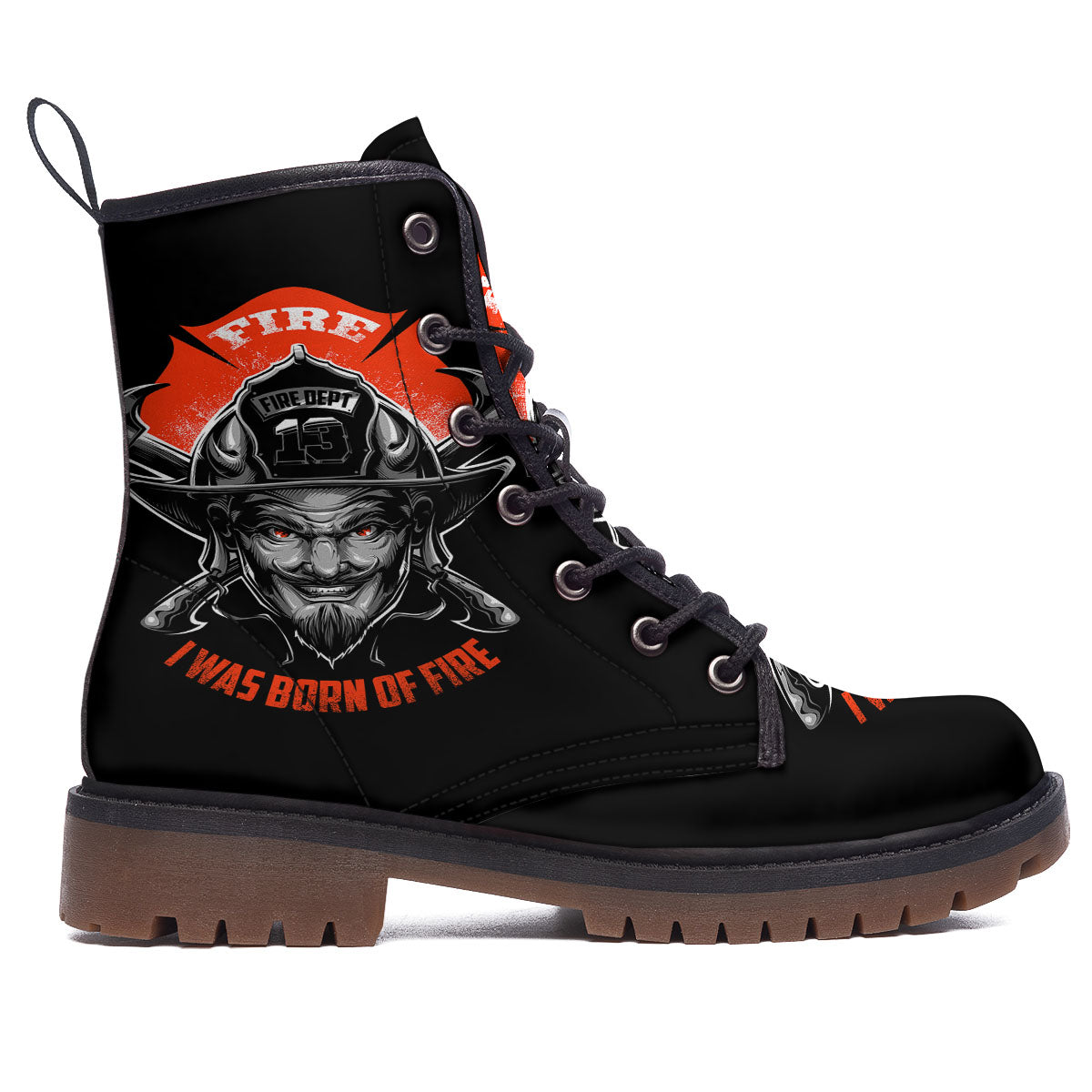 Devil Firefighter Print Work Boots-grizzshop