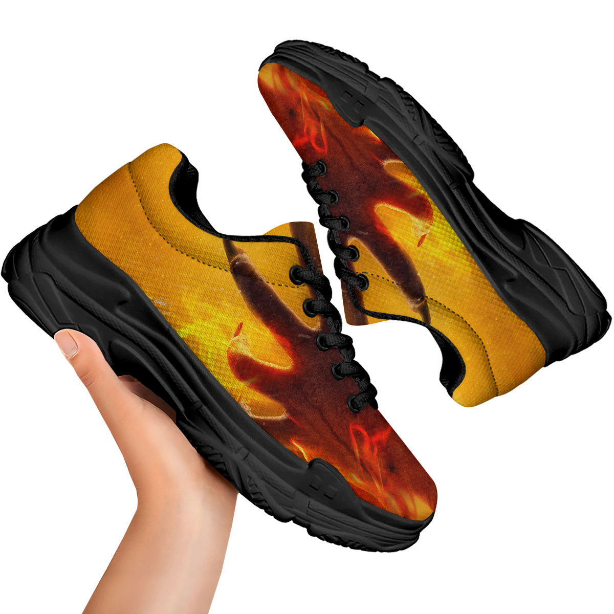Devil Hand Print Black Chunky Shoes-grizzshop
