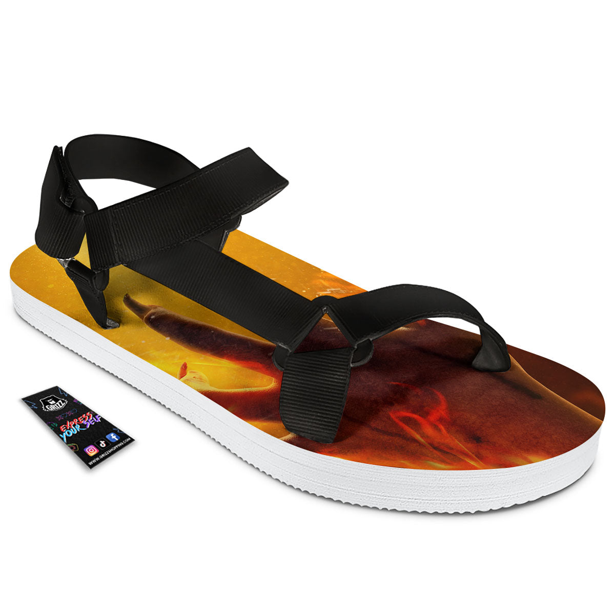 Devil Hand Print Black Open Toe Sandals-grizzshop