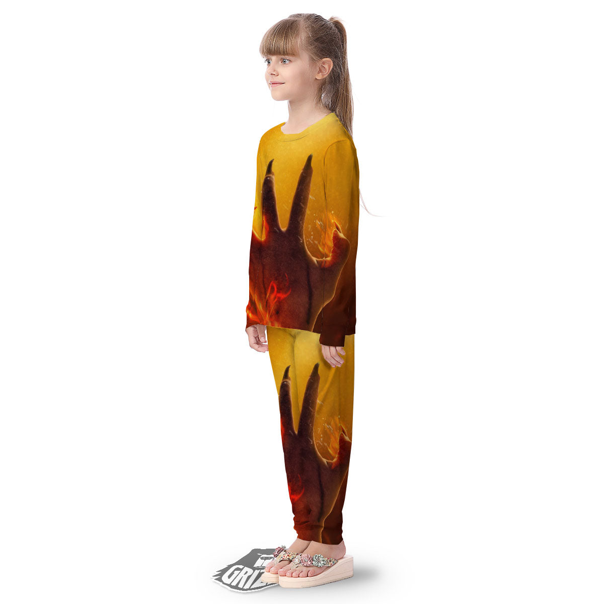 Devil Hand Print Kid's Pajamas-grizzshop