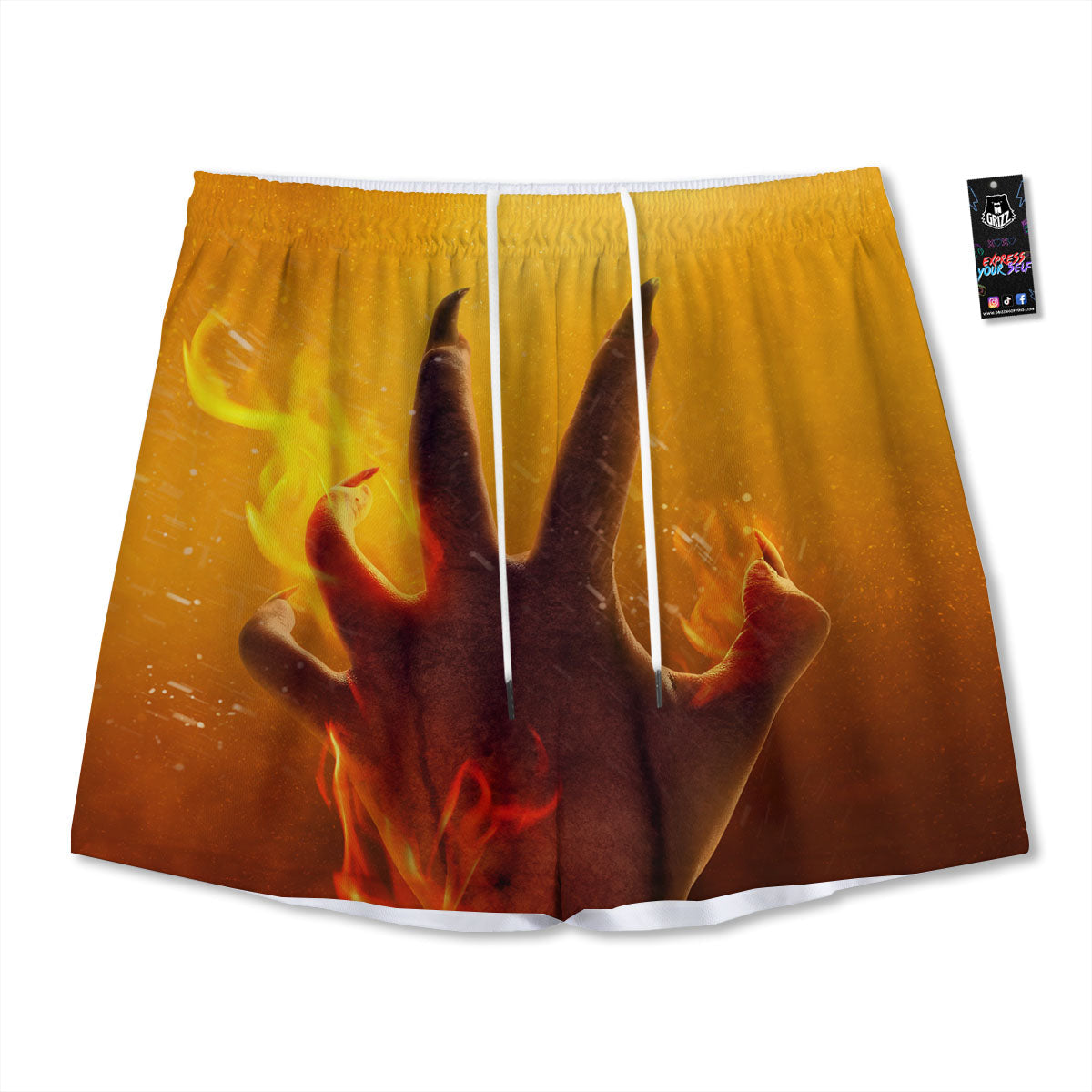 Devil Hand Print Mesh Shorts-grizzshop