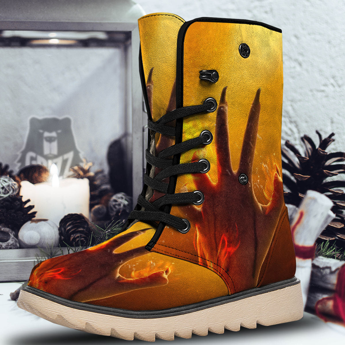 Devil Hand Print Snow Boots-grizzshop
