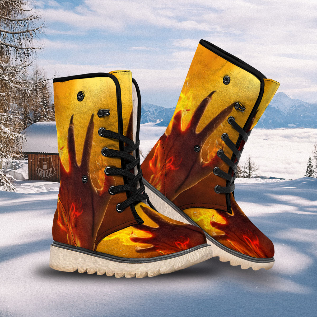 Devil Hand Print Snow Boots-grizzshop