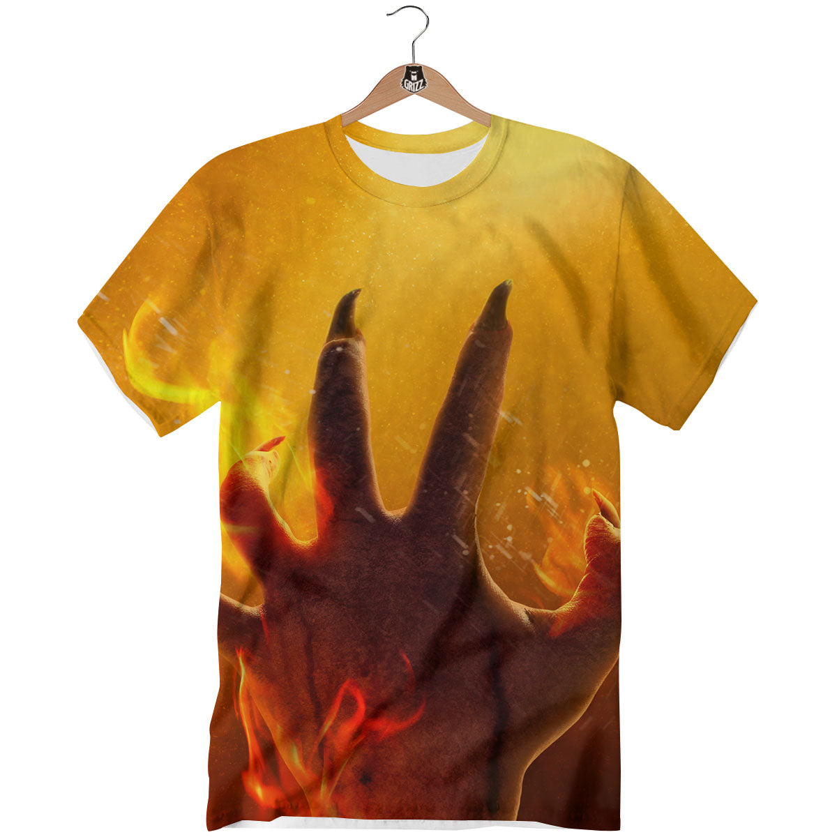 Devil Hand Print T-Shirt-grizzshop