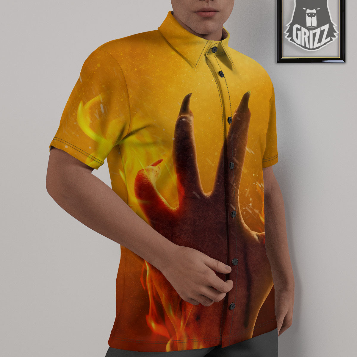 Devil Hand Print Untucked Shirts-grizzshop