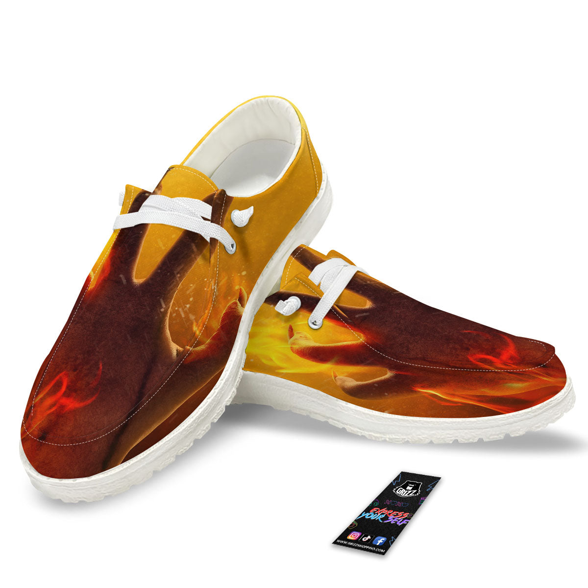 Devil Hand Print White Loafers-grizzshop