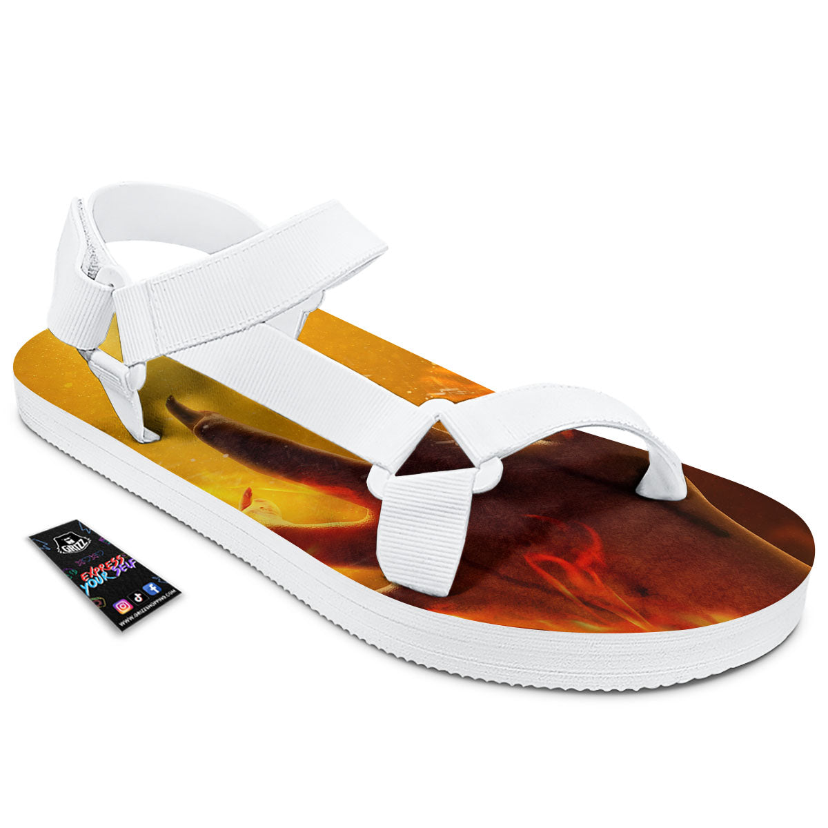Devil Hand Print White Open Toe Sandals-grizzshop