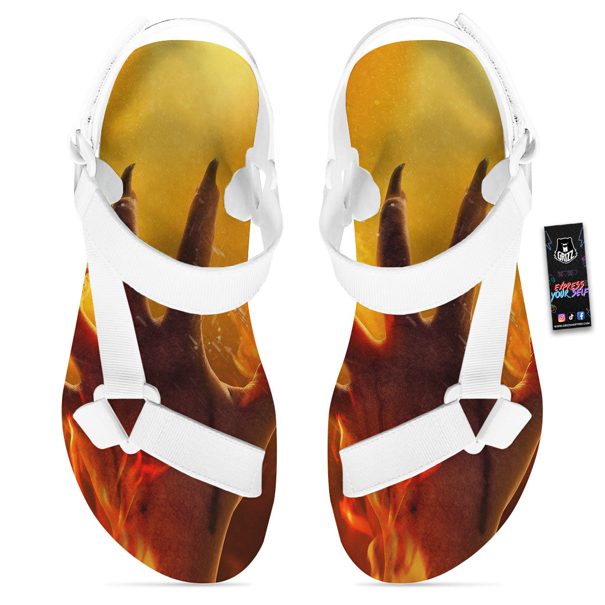 Devil Hand Print White Open Toe Sandals-grizzshop