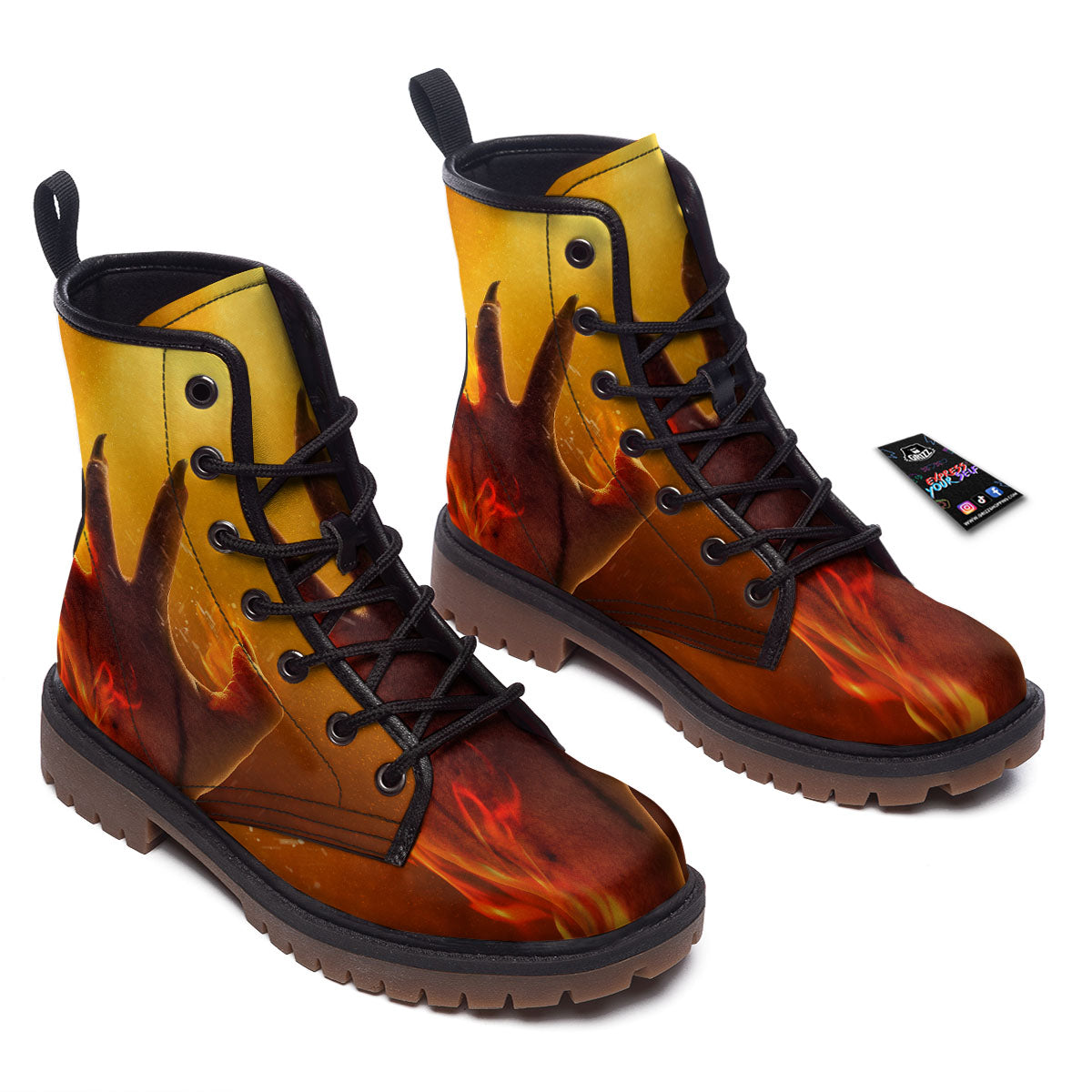 Devil Hand Print Work Boots-grizzshop