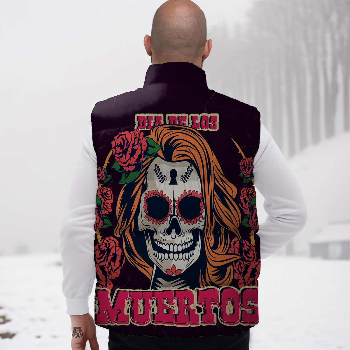 Dia De Los Muertos Calavera Girl Print Down Vest