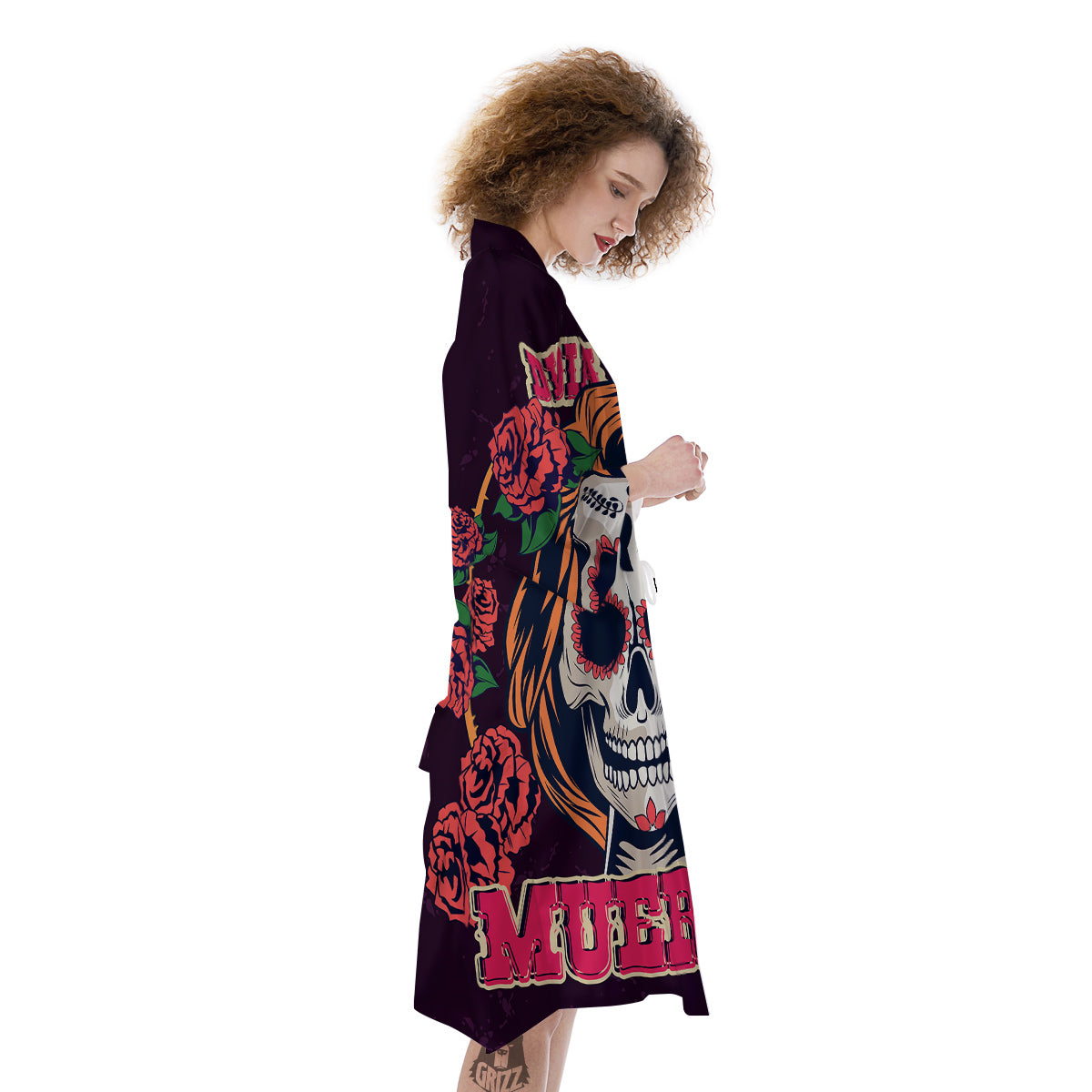 Dia De Los Muertos Calavera Girl Print Kimono-grizzshop
