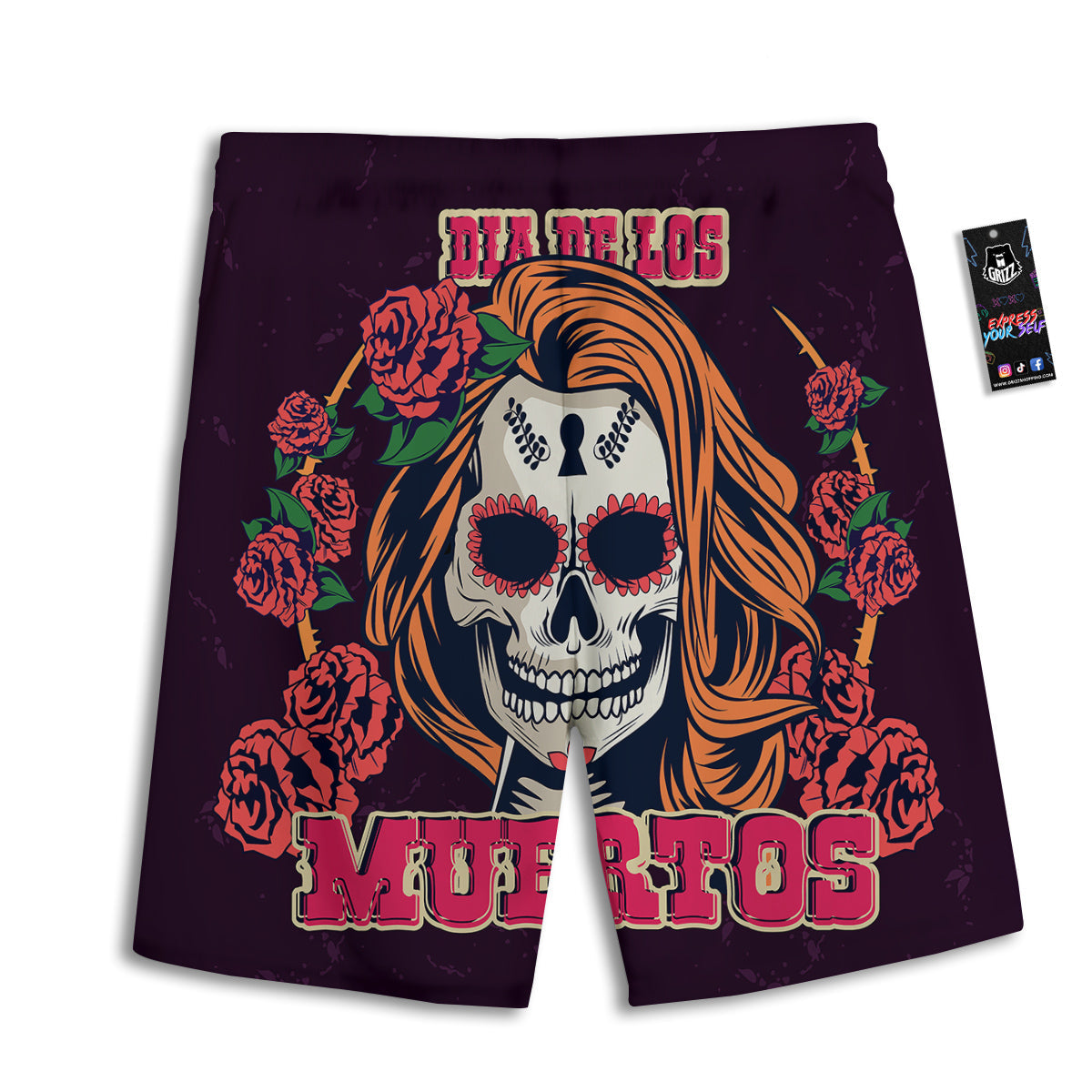 Dia De Los Muertos Calavera Girl Print Men's Athletic Shorts