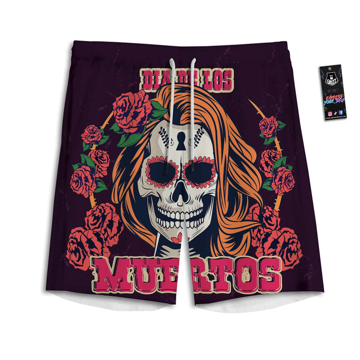 Dia De Los Muertos Calavera Girl Print Men's Athletic Shorts