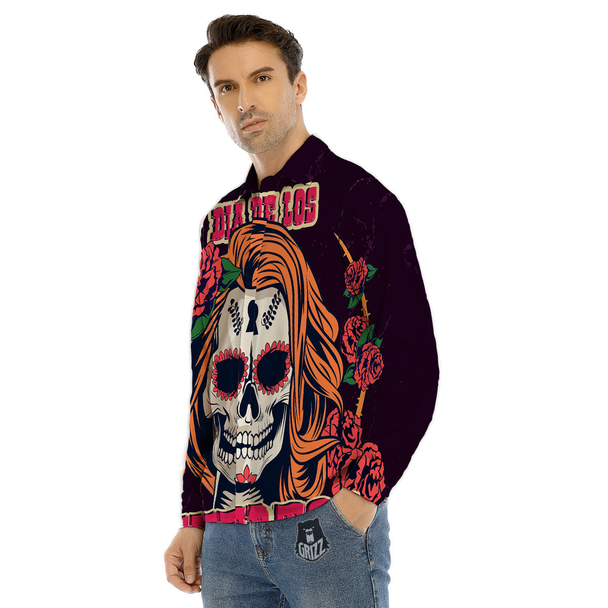 Dia De Los Muertos Calavera Girl Print Men's Dress Shirts-grizzshop