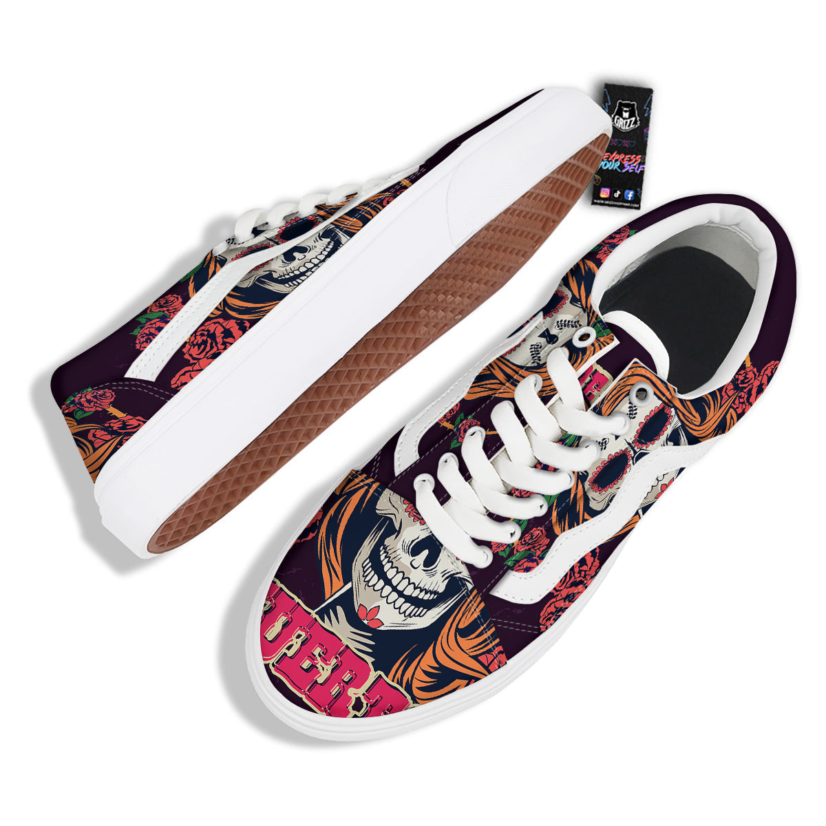 Dia De Los Muertos Calavera Girl Print Skate Shoes-grizzshop