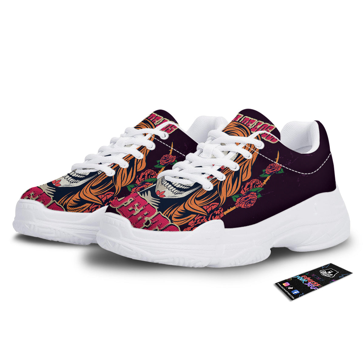 Dia De Los Muertos Calavera Girl Print White Chunky Shoes-grizzshop