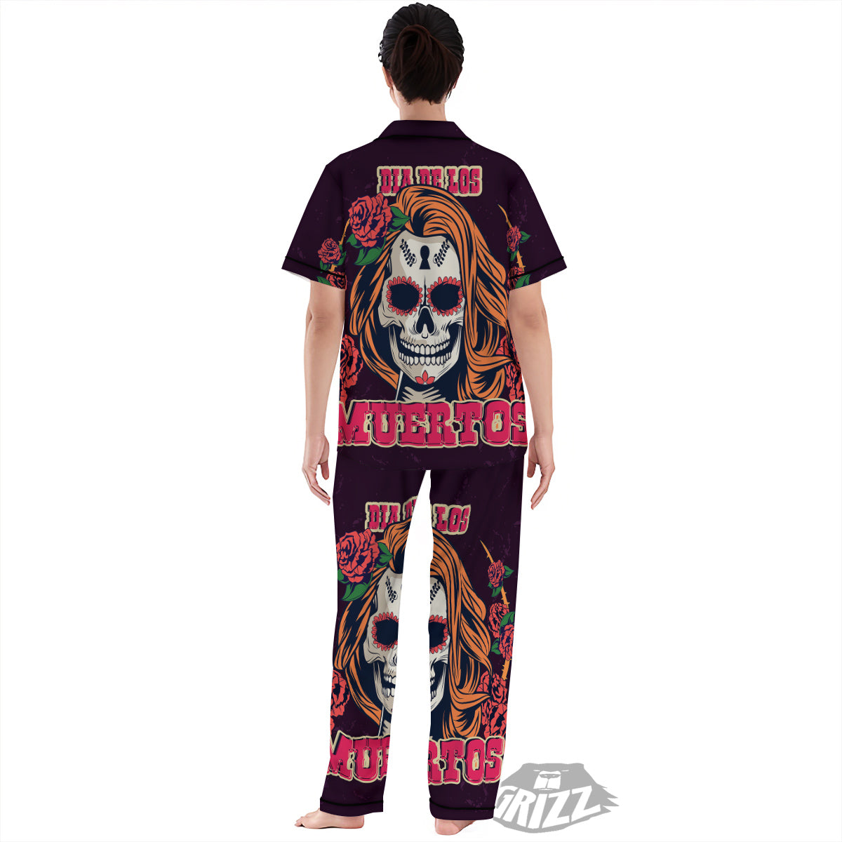 Dia De Los Muertos Calavera Girl Print Women's Pajamas Set-grizzshop