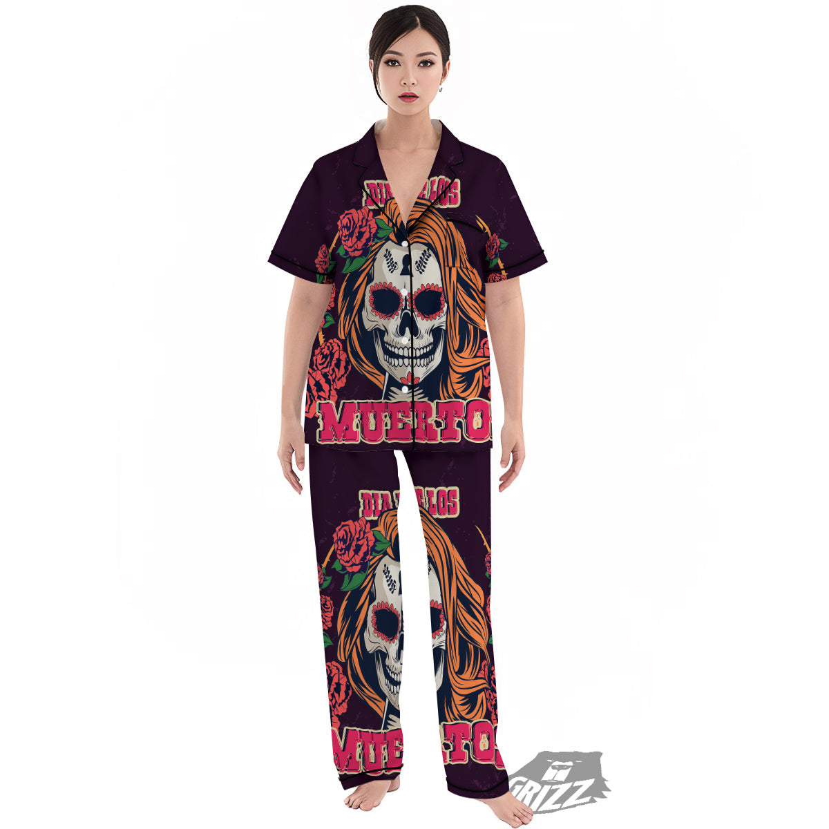 Dia De Los Muertos Calavera Girl Print Women's Pajamas Set-grizzshop