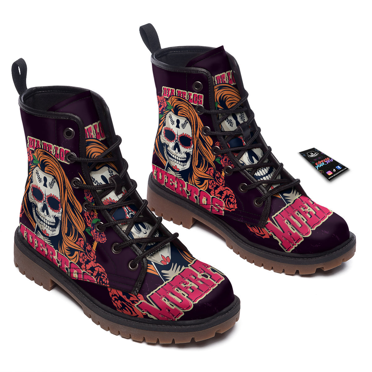 Dia De Los Muertos Calavera Girl Print Work Boots-grizzshop