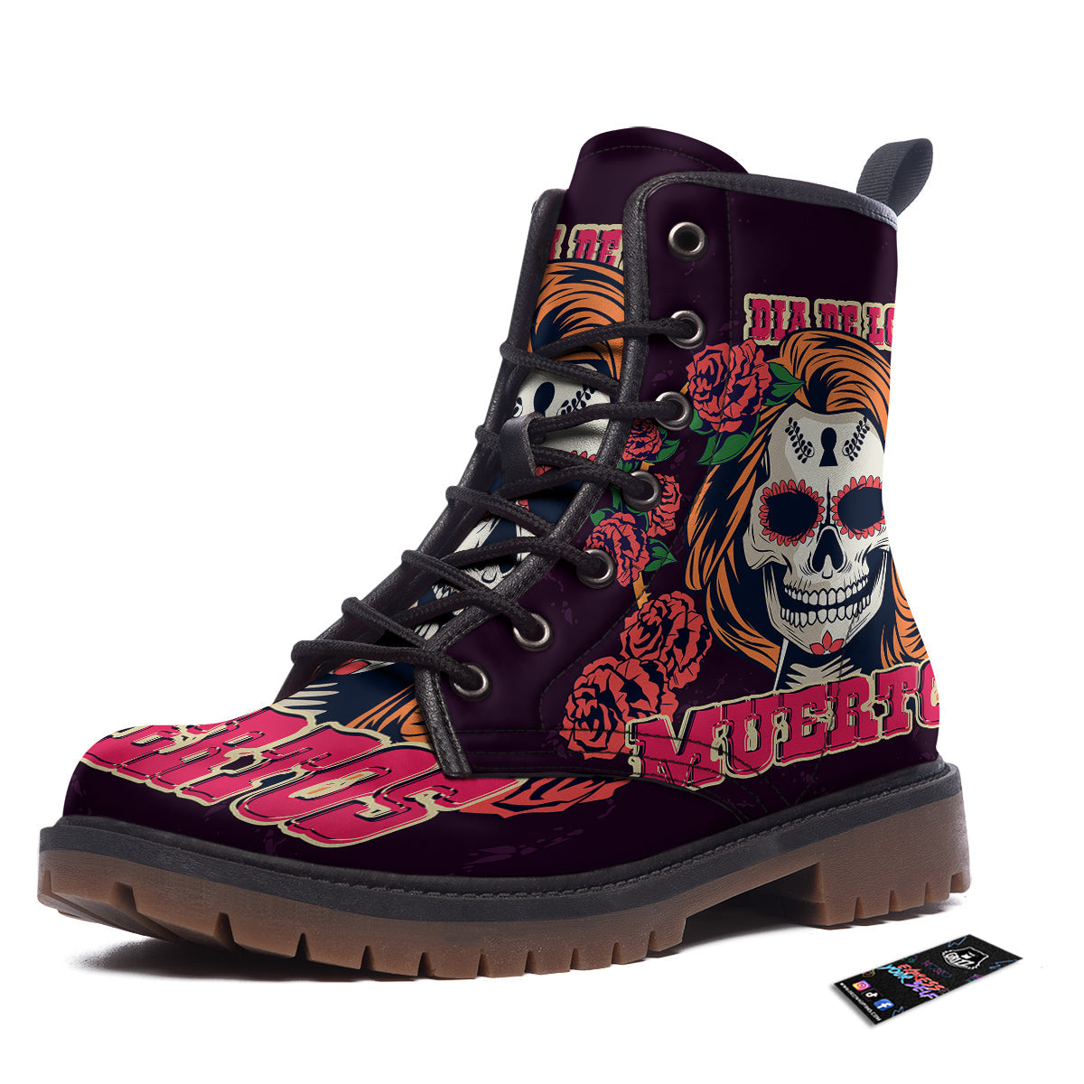 Dia De Los Muertos Calavera Girl Print Work Boots-grizzshop