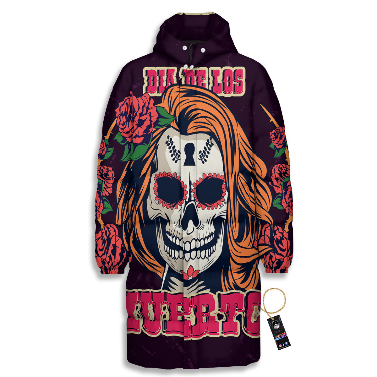 Dia De Los Muertos Calavera Girl Print Long Down Jacket