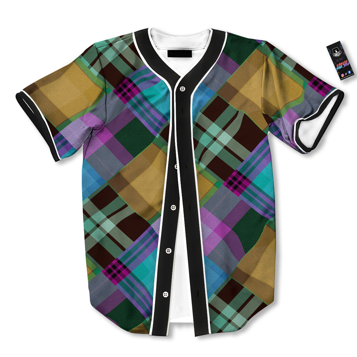 Diagonal Madras Blue Tartan Plaid Print Pattern Baseball Jersey-grizzshop