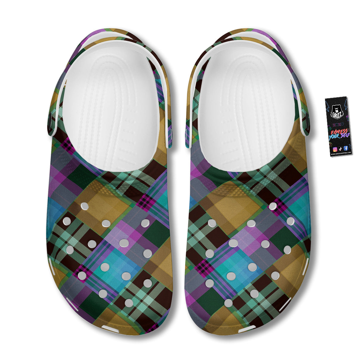 Diagonal Madras Blue Tartan Plaid Print Pattern Clog-grizzshop