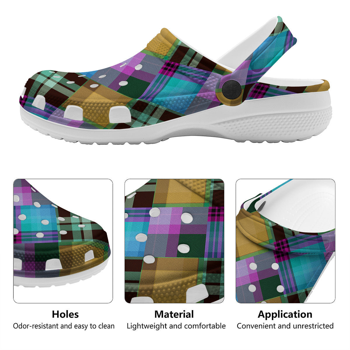 Diagonal Madras Blue Tartan Plaid Print Pattern Clog-grizzshop
