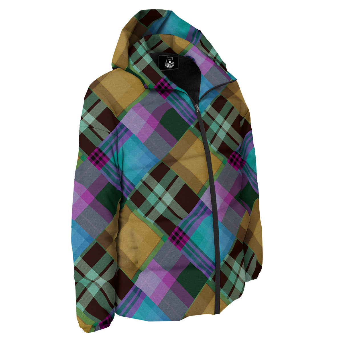 Diagonal Madras Blue Tartan Plaid Print Pattern Down Jacket-grizzshop