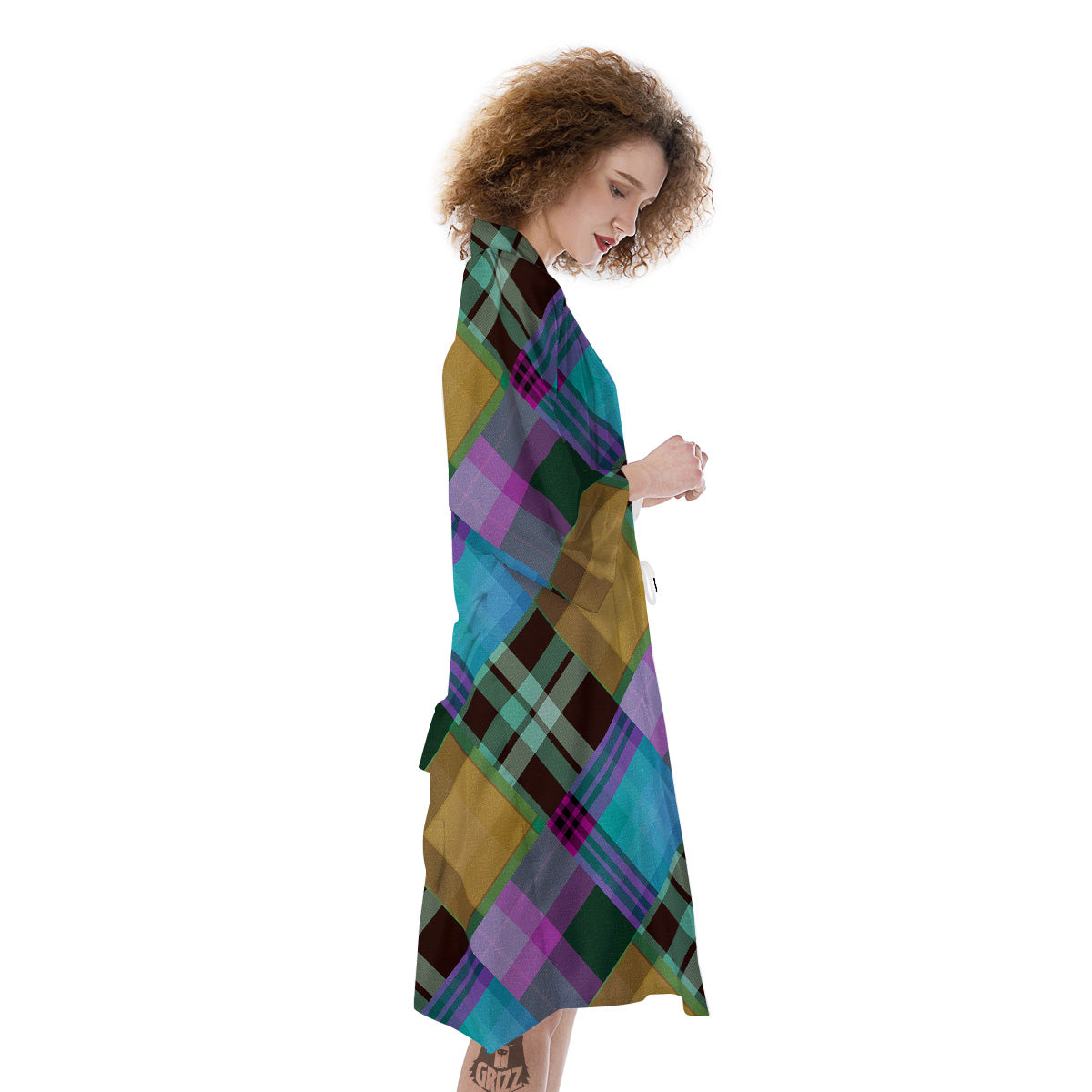 Diagonal Madras Blue Tartan Plaid Print Pattern Kimono-grizzshop