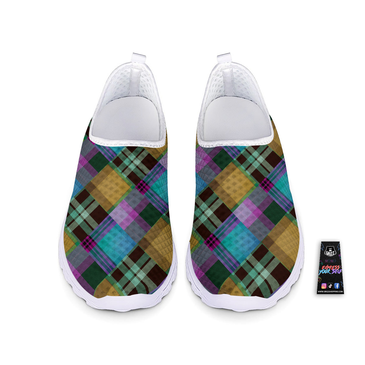 Diagonal Madras Blue Tartan Plaid Print Pattern Nurse Shoes-grizzshop