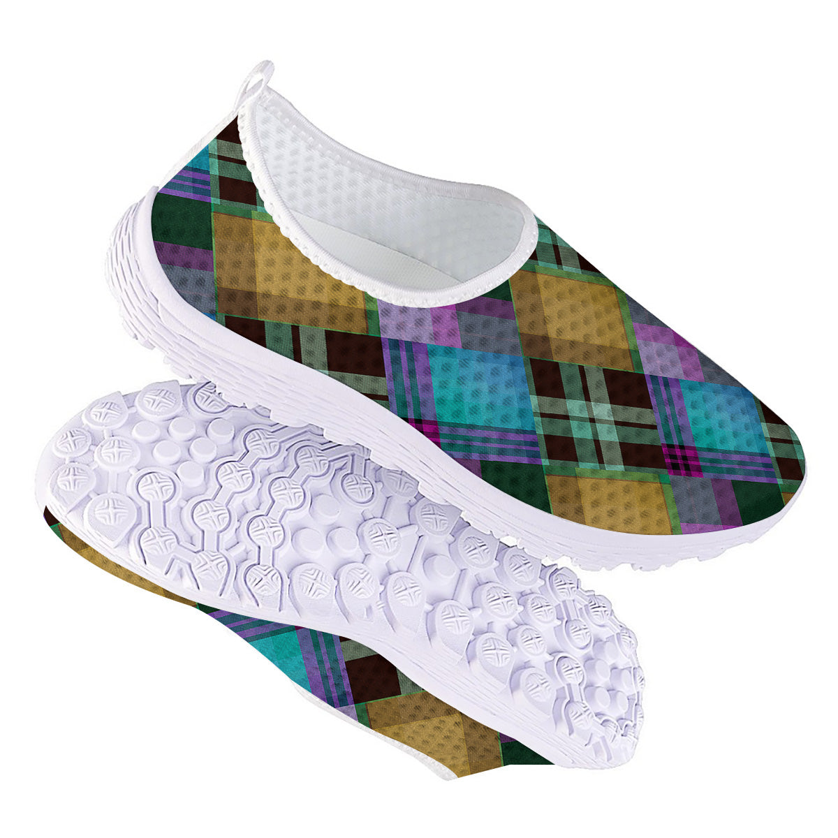 Diagonal Madras Blue Tartan Plaid Print Pattern Nurse Shoes-grizzshop
