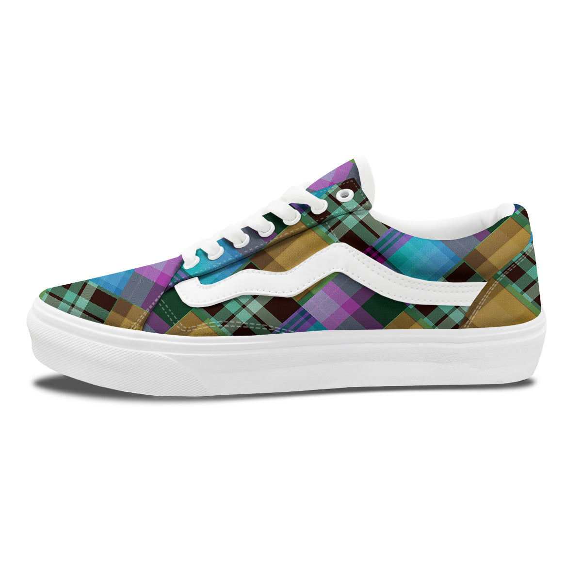 Diagonal Madras Blue Tartan Plaid Print Pattern Skate Shoes-grizzshop