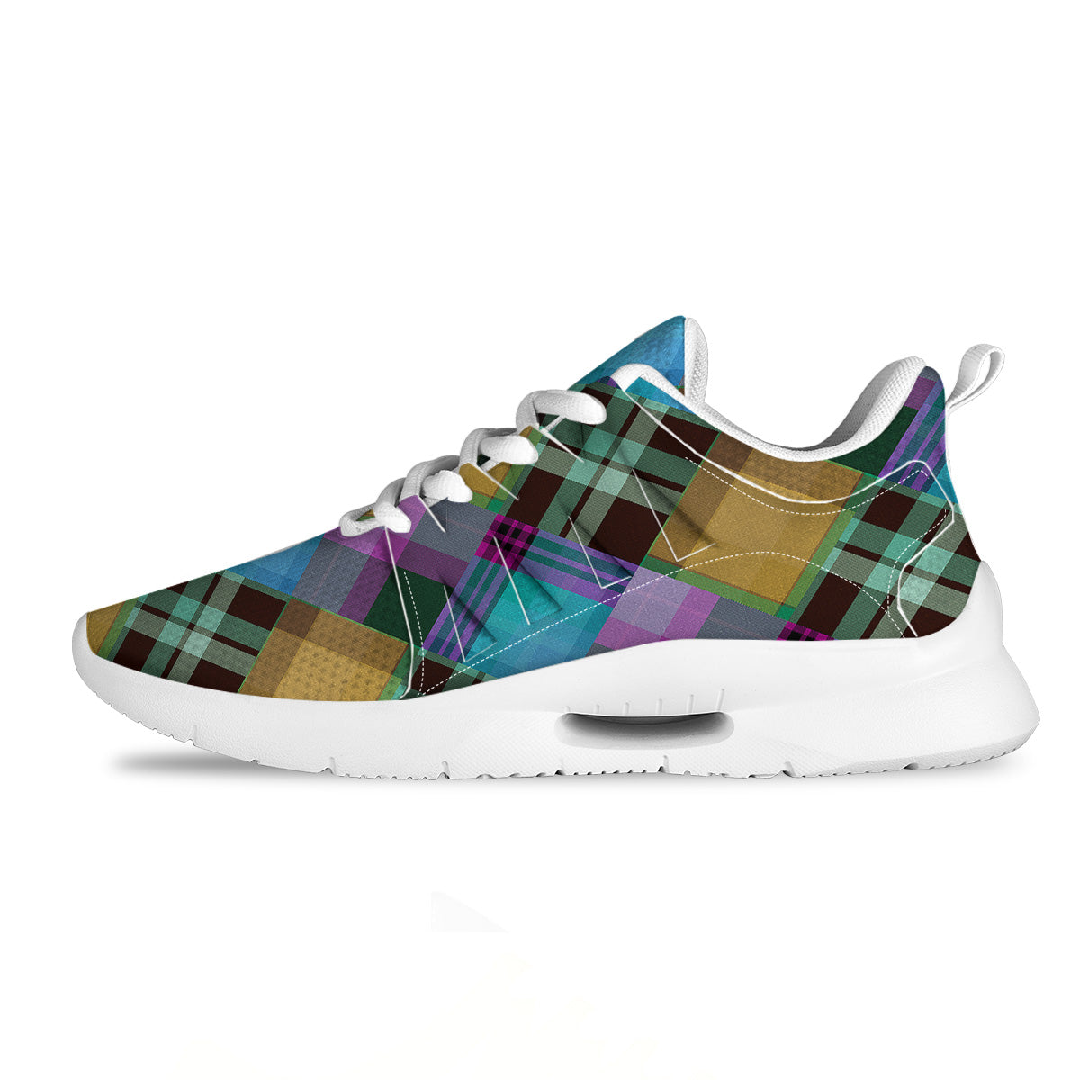 Diagonal Madras Blue Tartan Plaid Print Pattern Tennis Shoes-grizzshop