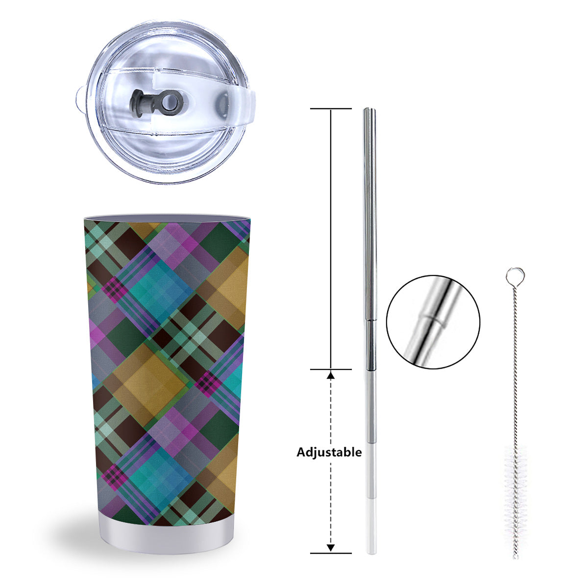 Diagonal Madras Blue Tartan Plaid Print Pattern Tumbler-grizzshop