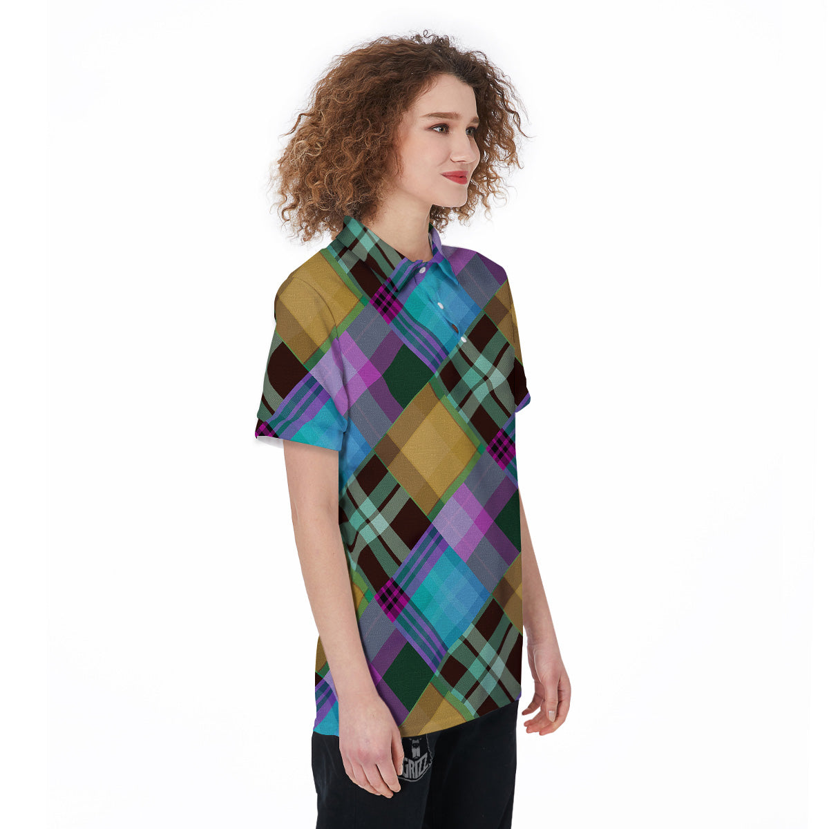 Diagonal Madras Blue Tartan Plaid Print Pattern Women's Golf Shirts-grizzshop